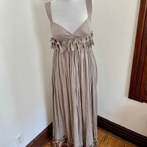 Rina Dhaka Indian Volubilis Maxi Boho Anthropologie Sequin Beaded Soft Gray dres - Picture 13 of 16